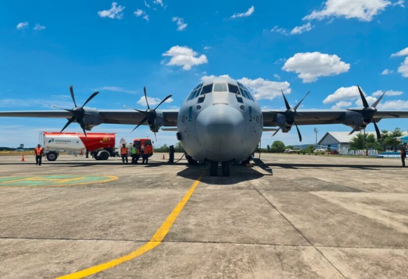 Pesawat C-130J Super Hercules melaksanakan Misi Garuda Merah Putih II dengan mengangkut bantuan kemanusiaan logistik untuk masyarakat Gaza.(Foto:Dok/AU)