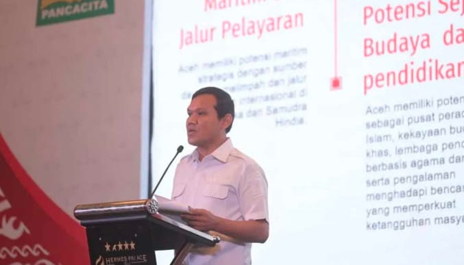 Wakil Gubernur Aceh, Fadhlullah memberikan sambutan pada Peluncuran Forum Sawit Berkelanjutan. (Foto:Dok/Ist)