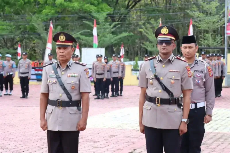 Penyerahan jabatan Kapolsek Seulimeum dari Iptu Bustamam kepada AKP Mawardi. (Foto:Dok/Humas.Polres Aceh Besar)