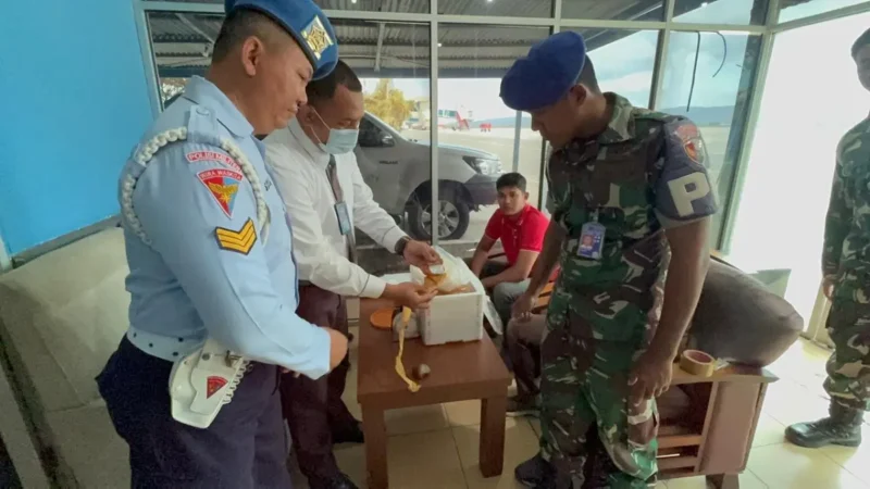 Petugas Avsec dan TNI AU memeriksa paket mencurigakan di Bandara Sultan Iskandar Muda, Aceh Besar. (Foto: Dok/Lanud SIM).