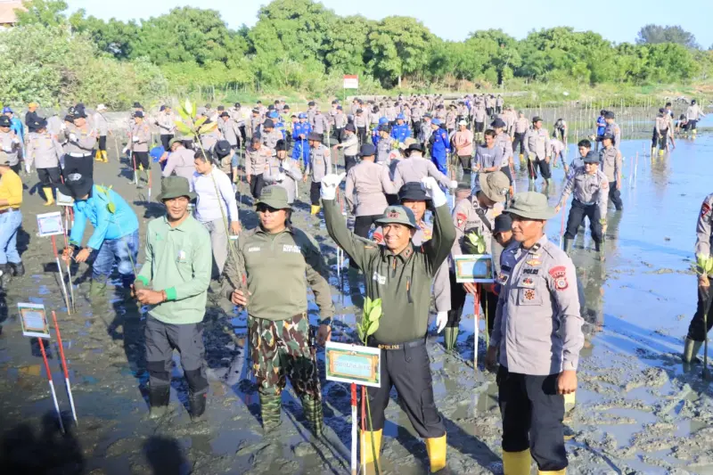 Kapolda Aceh Marzuki Ali Basyah tanam mangrove program Green Policing. (Foto: Arsip Polda Aceh)