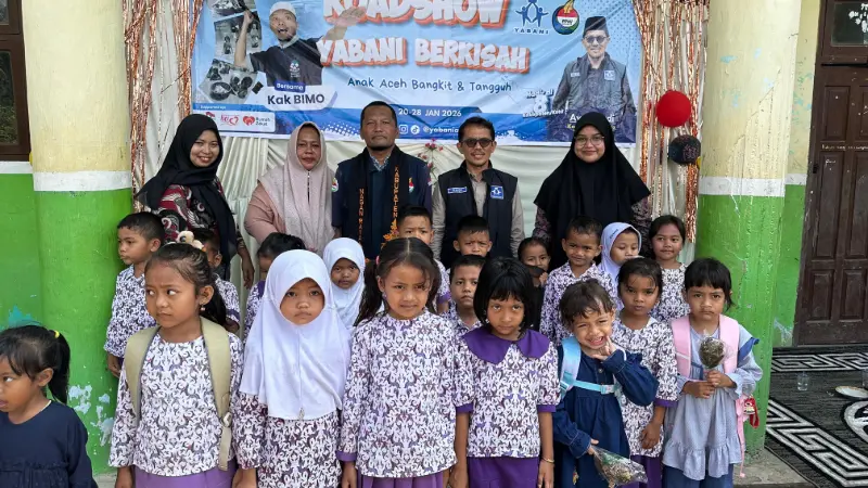 Anak-anak PAUD Nagan Raya mengikuti kegiatan Road Show Yabani Berkisah di MTsS Al Qudus, Beutong.(Foto:Dok)