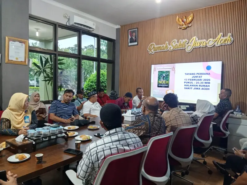 Nonton bareng Trailer film NOEH angkat pemasungan ODGJ pada acara Konferensi pers film NOEH di RSJ Banda Aceh. (Foto:Dok/Ist)
