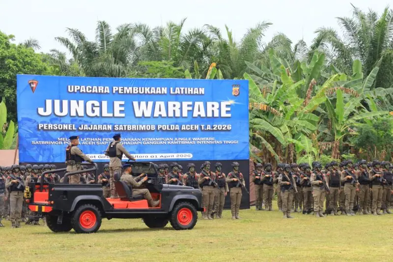 Ratusan personel Brimob Aceh ikut latihan taktis di pedalaman Aceh Utara. (Foto:Dok/Polda Aceh).