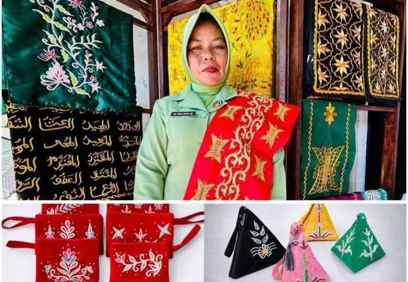 Ema Mutiara Deka, Perajin kasab Aceh menyulam motif tradisional. (Foto:Dok/Ist)