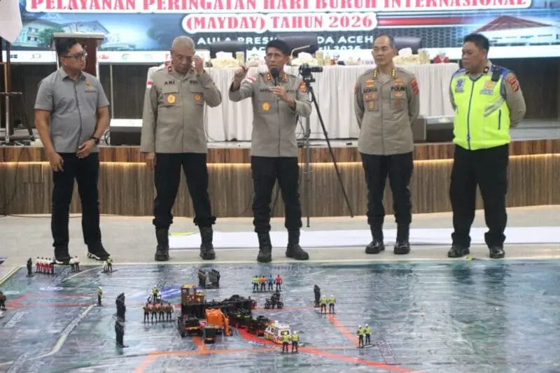 Simulasi pengamanan Hari Buruh oleh Kapolda Aceh. (Foto:Dok/Humas Polda Aceh)