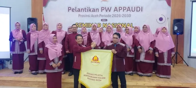 Pelantikan PW APPAUDI Aceh periode 2026–2030 di Grand Mahoni Hotel Banda Aceh. (Foto:Dok/Ist)