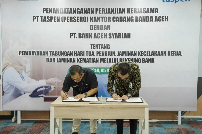 Penandatanganan kerja sama Bank Aceh dan Taspen. (Foto:Dok/Humas Bank Aceh).