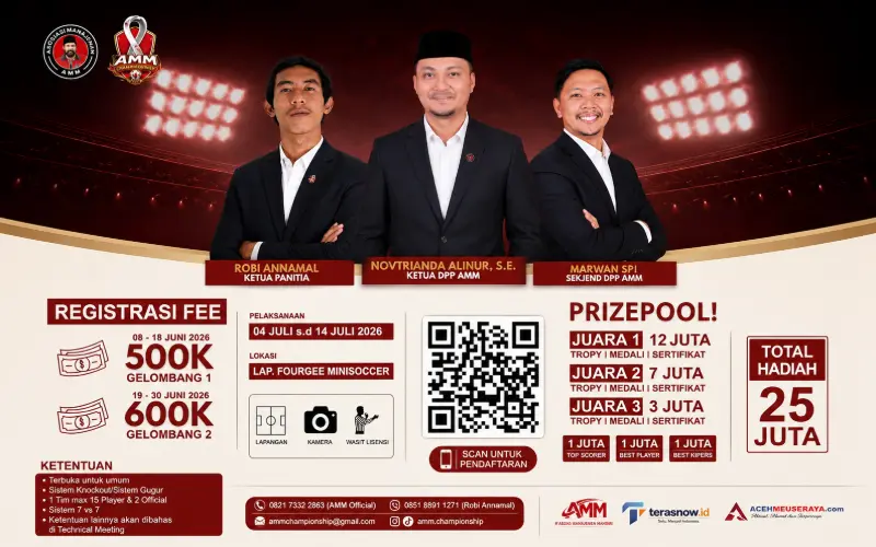 Kompetisi mini soccer AMM Championship Mini Soccer 2026 yang akan berlangsung di Fourgee Banda Aceh. (Foto:Dok/AMM)