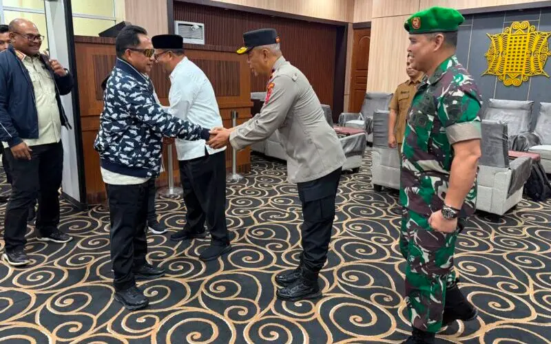 Wakapolda Aceh menyambut kedatangan Mendagri Tito di Bandara SIM. (Foto:Dok/Polda Aceh)