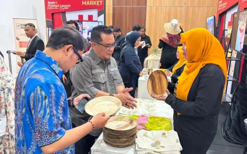 Aceh Product Launch Collaboration Day 2026, produk unggulan Aceh dipamerkan di Hotel Grand Inna Medan. (Foto:Dok/Diskop Aceh)