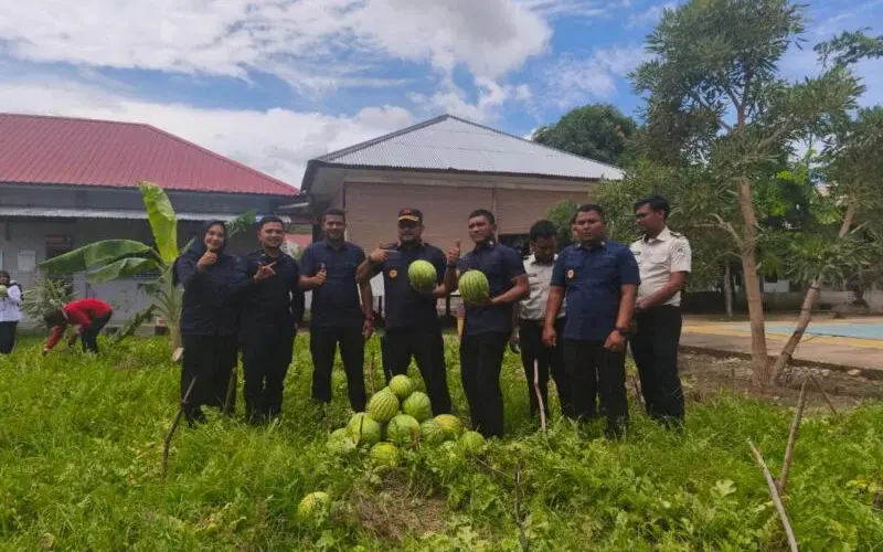 Program ketahanan pangan Lapas Banda Aceh berhasil memanen 34 semangka seberat 121 kilogram. (Foto:Dok/Lapas Banda Aceh)