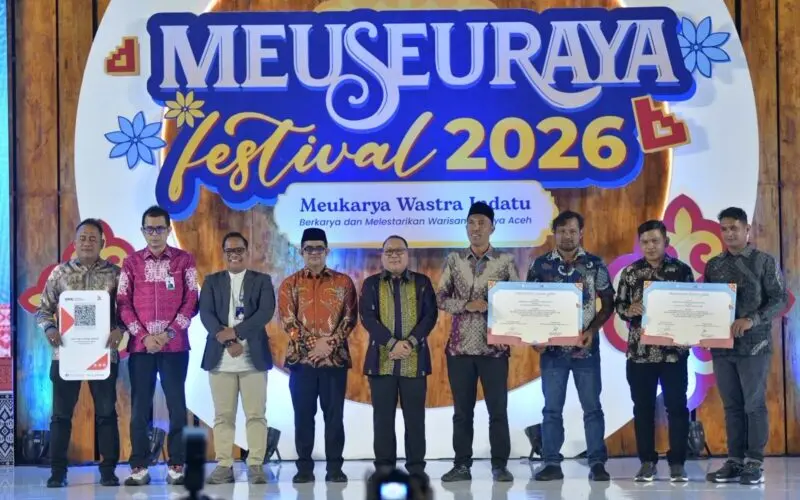 Peluncuran QRIS Dinamis Soundbox Bank Aceh di Meuseuraya Festival 2026. (Foto:Dok/Bank Aceh)